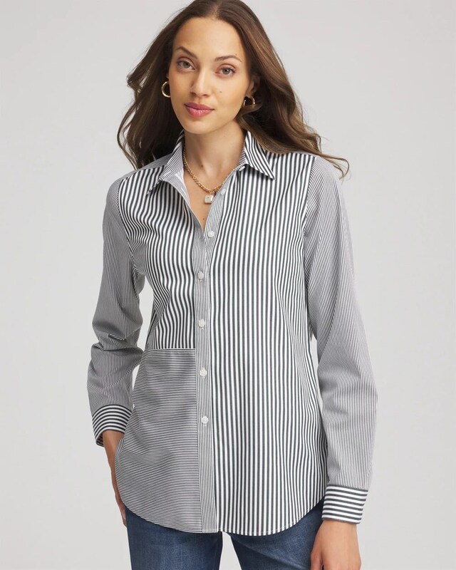 No Iron Colorblock Striped Shirt - image 1